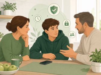 Родитель и подросток обсуждают правила смартфона